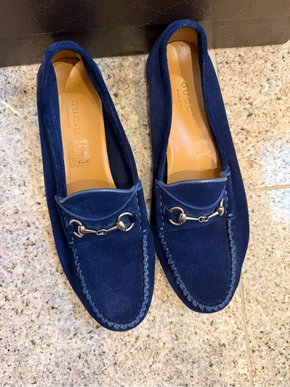 Gucci Women’s Navy Suede Horsebit Loafers - Picture 2 of 9